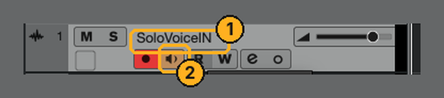 SoloVoiceIN audio track at the top of the track list with Monitor lit